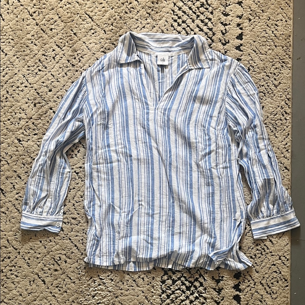 CAbi Blue and White Striped Button Down Shirt